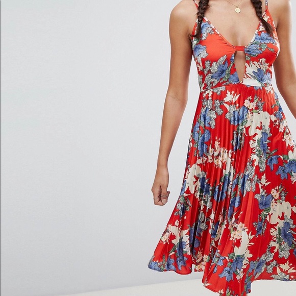 ASOS Pleated Low-Cut Midi Dress - Picture 1 of 5